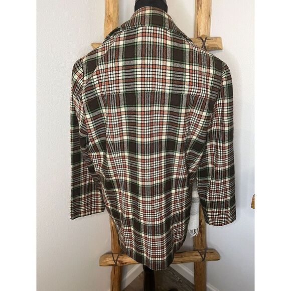Vintage 70’s Wool Plaid Jacket/Blazer Brown/Cream/Orange/Green Fall Women’s L - Picture 14 of 16
